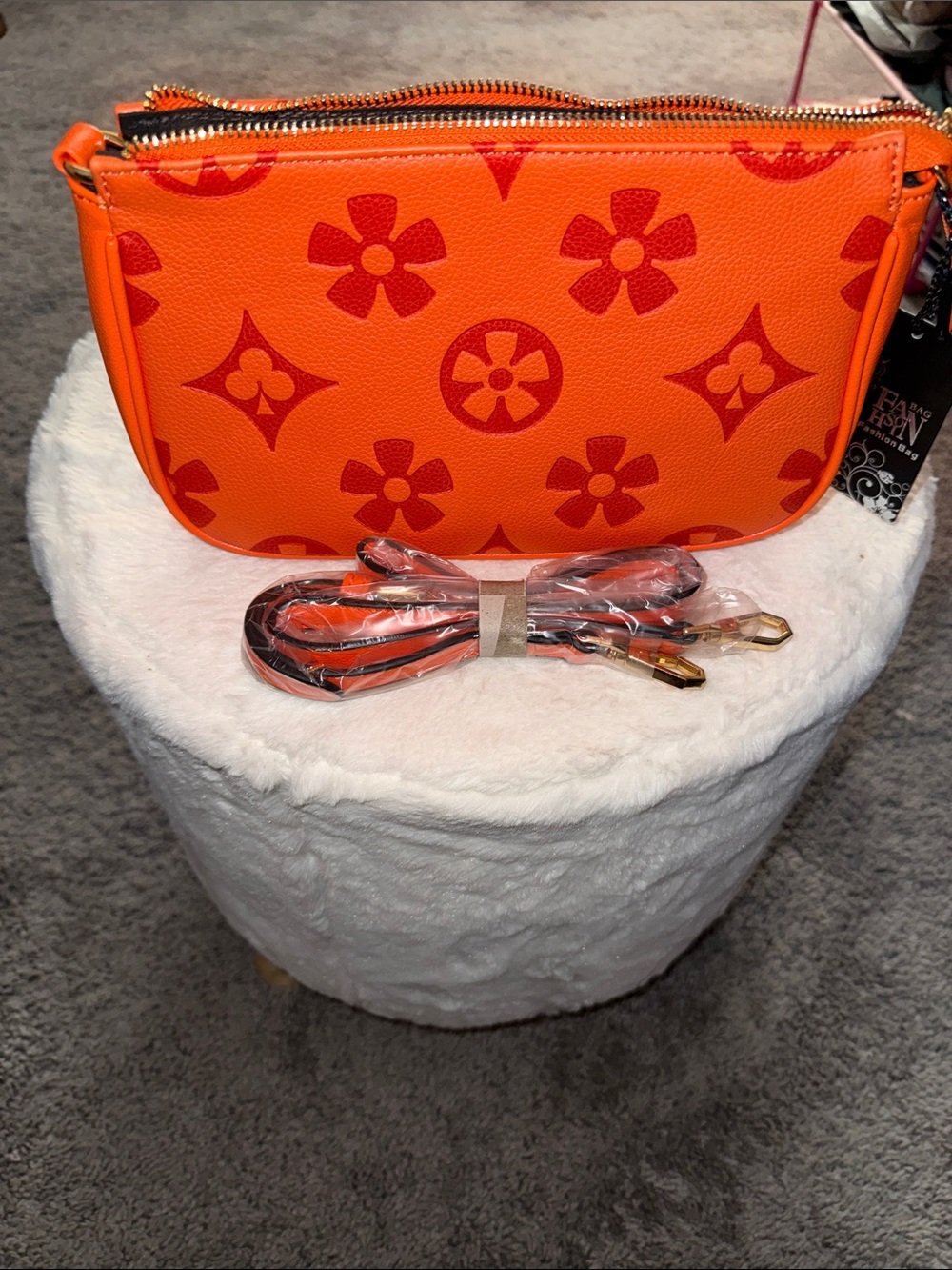 Vibrant Orange Floral-Print Women's Crossbody Bag